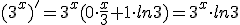  (3^x)' = 3^x(0 \cdot \frac{x}{3} + 1 \cdot ln 3) = 3^x \cdot ln 3