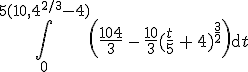 \int_0^{5(10,4^{2/3}-4)} \left(\frac{104}{3}\,-\,\frac{10}{3}(\frac{t}{5}\,+\,4)^{\frac{3}{2}} \right)\mathrm{d}t